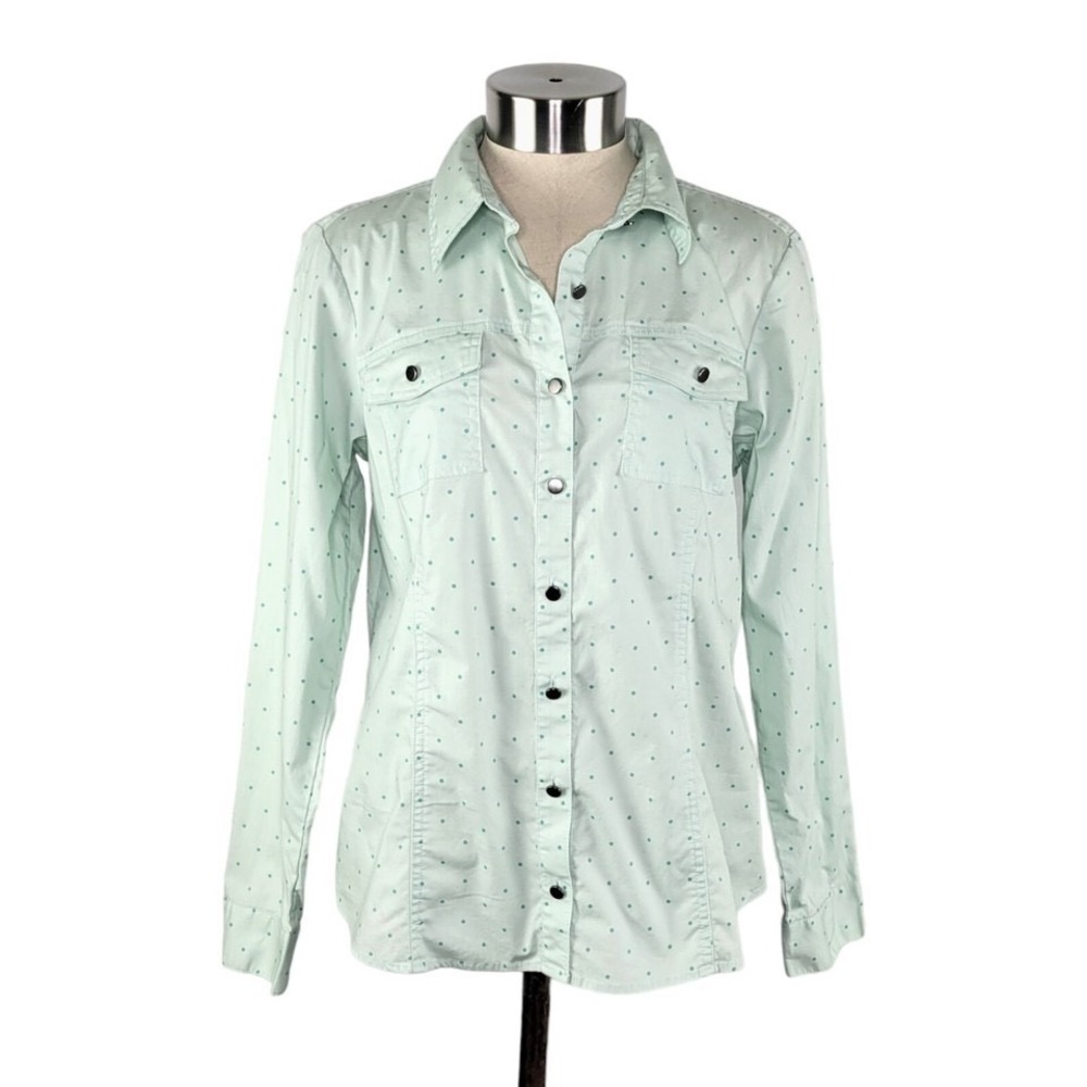 Christopher & Banks Women's S Mint Green Polka Dot Long Sleeve Button-Up Shirt